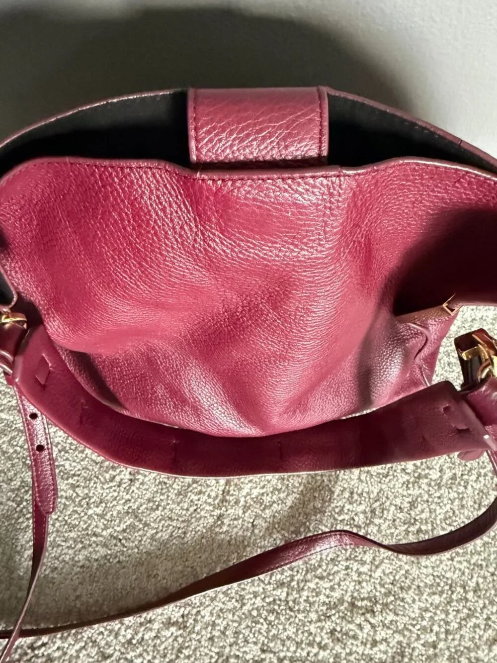 Stuart Weitzman Pebbled Leather Burgundy Hobo Bag
